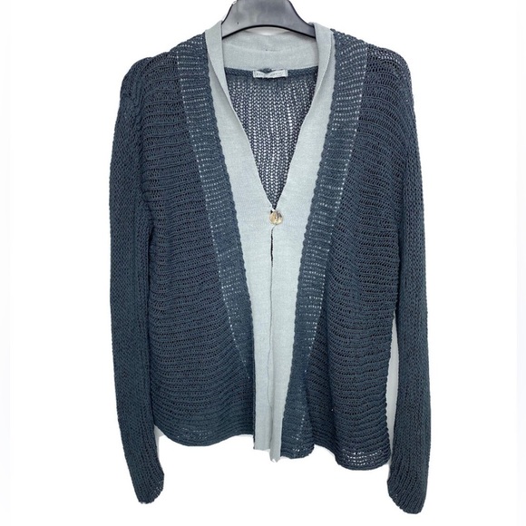 Sarah Pacini Open Knit Heavyweight One Button Cardigan Sweater Sz M Women - Picture 4 of 7